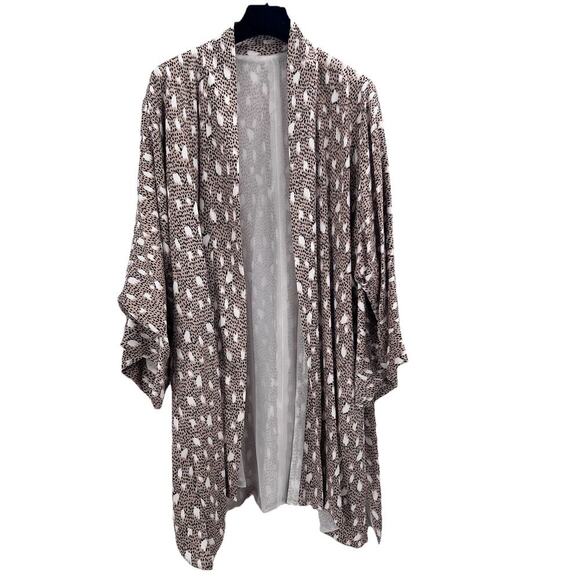 Vintage Custom OOAK Beige Black Animal Print Silk Kimono Jacket - Picture 1 of 8